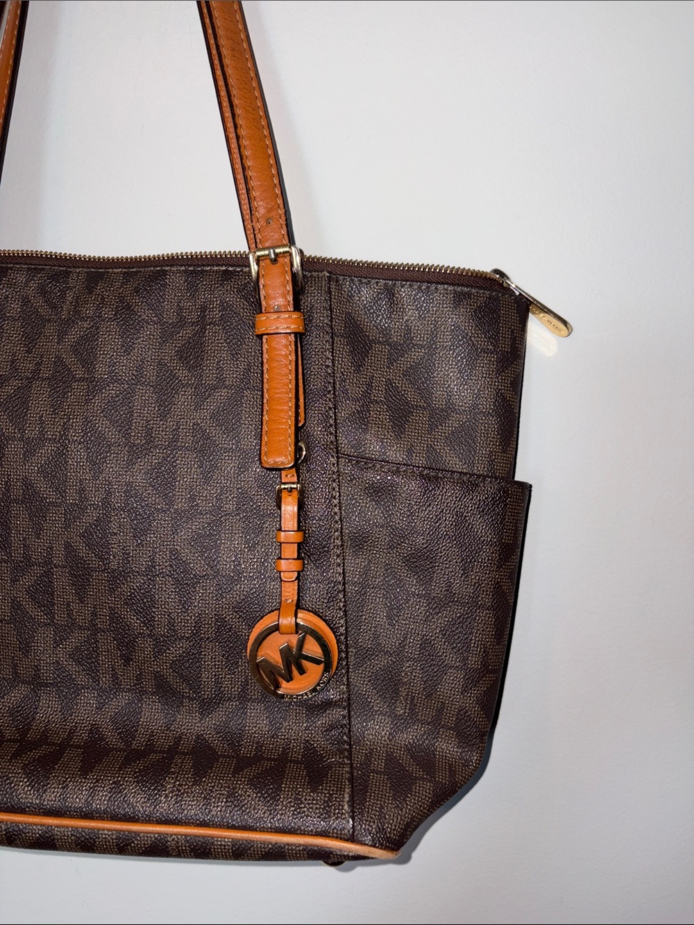 Michael Kors Brown Logo Tote with Tan Leather Trim - Picture 2 of 10